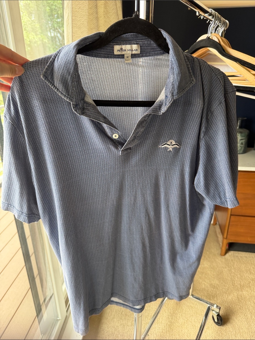 Peter Millar Men's Light Blue Short-Sleeve Polo with Embroidered Logo